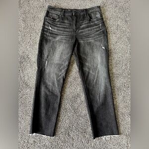 KUT from the Kloth Rachael High Rise Fab Ab Mom Jeans Raw Hem Black Size 14